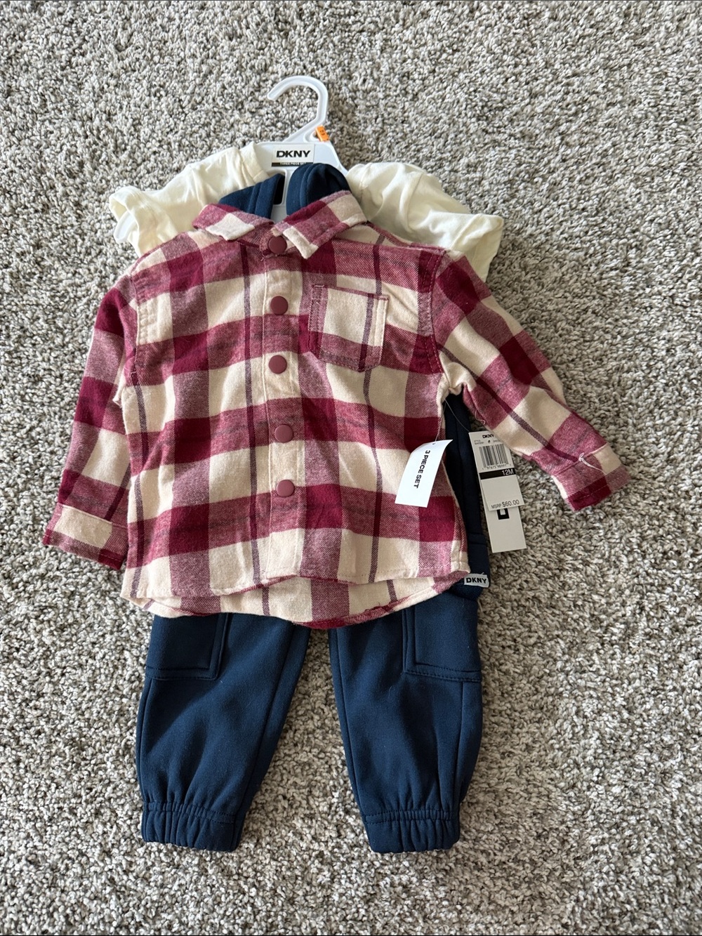 DKNY Boys Burgundy and Cream Plaid Button-Down Shirt